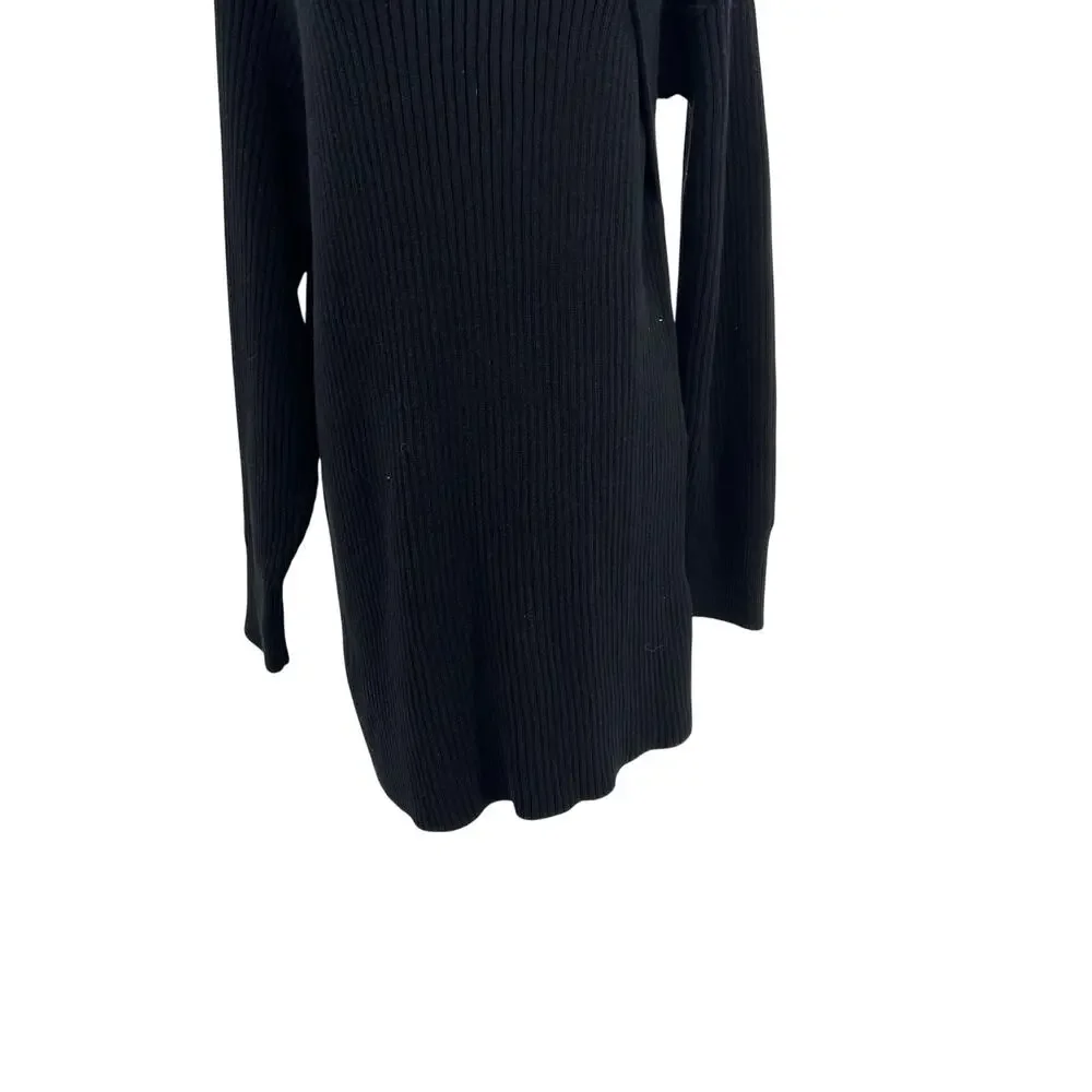 Free People‎ Beach Alba Asymmetric Ribbed Sweater Black Tunic Womens Large